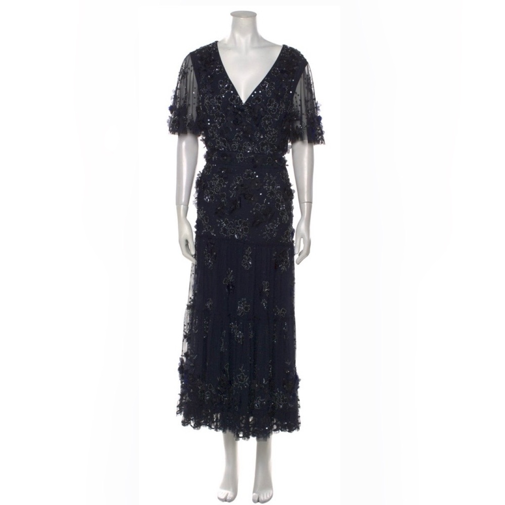 Mac Duggal Sparkly Midnight Blue Embellished Midi Dress